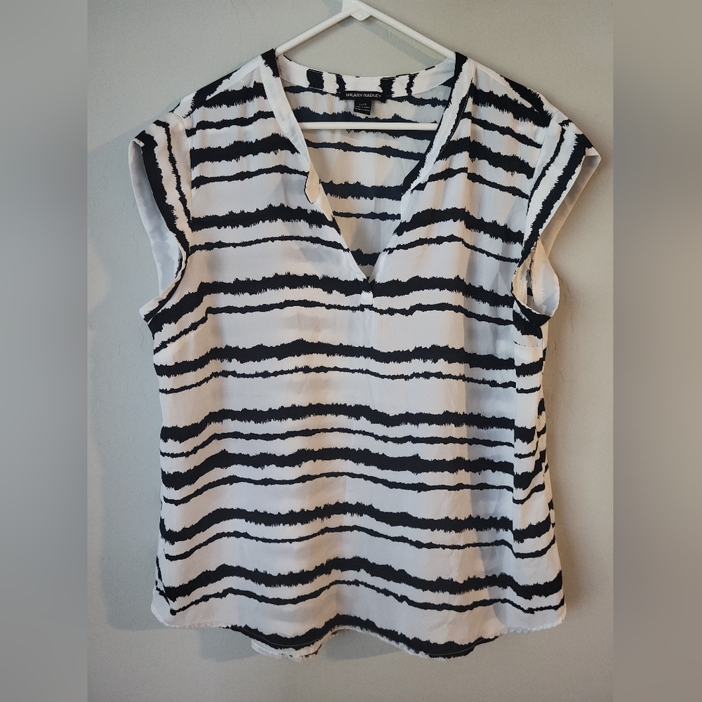 Hilary Radley Black and White Striped Sleeveless Blouse Size XL ❤️ 5 for $25 ❤️